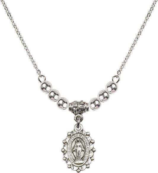 Sterling Silver Miraculous Birthstone Necklace with Sterling Silver Beads - 6040
