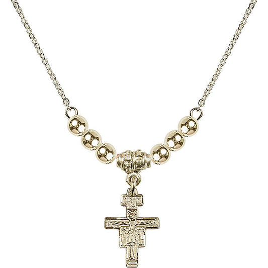 14kt Gold Filled San Damiano Crucifix Birthstone Necklace with Gold Filled Beads - 6078