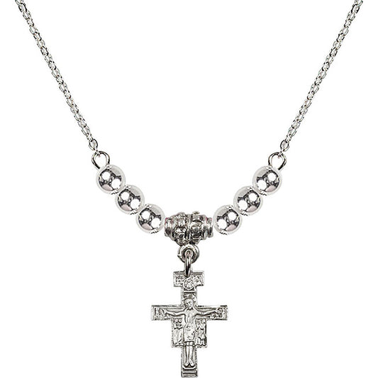 Sterling Silver San Damiano Crucifix Birthstone Necklace with Sterling Silver Beads - 6078
