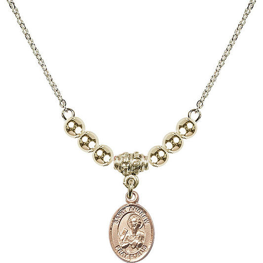 14kt Gold Filled Saint Andrew the Apostle Birthstone Necklace with Gold Filled Beads - 9000
