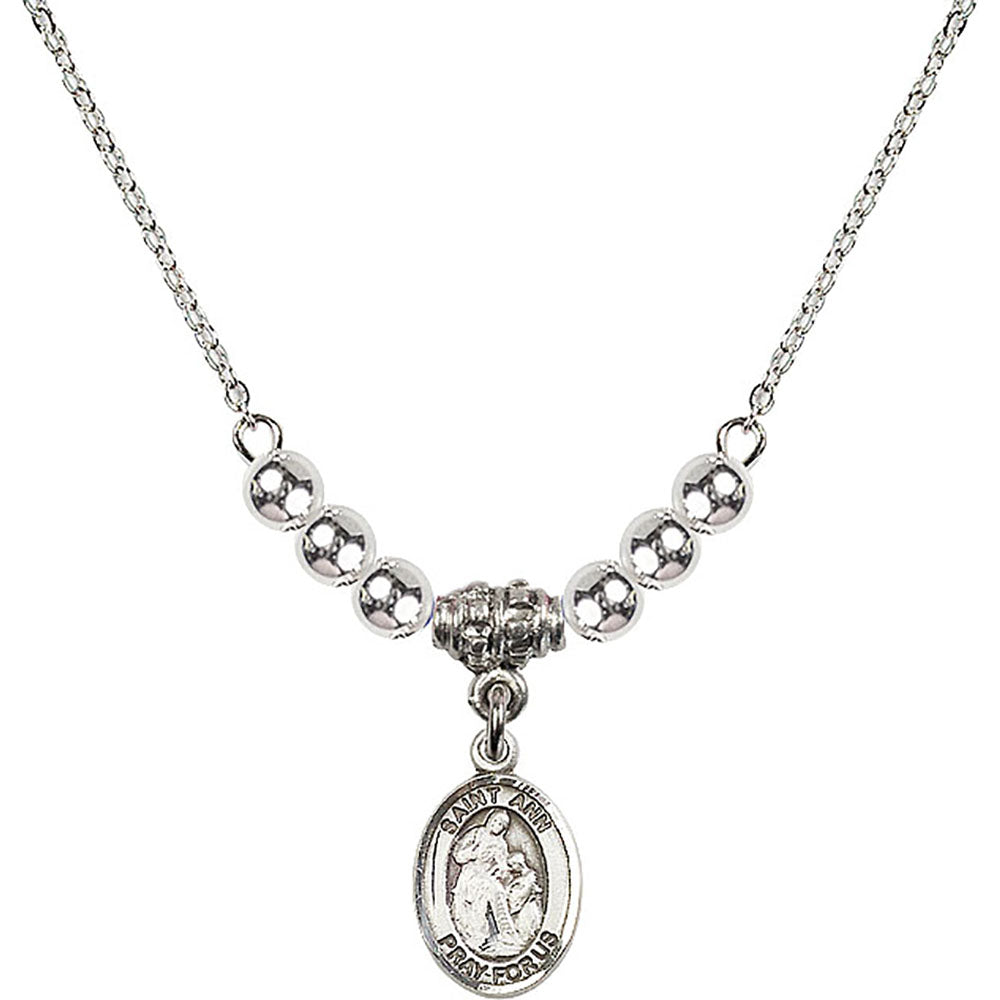 Sterling Silver Saint Ann Birthstone Necklace with Sterling Silver Beads - 9002