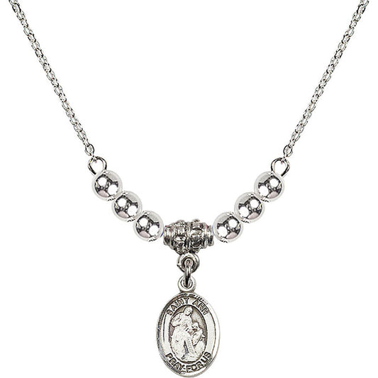Sterling Silver Saint Ann Birthstone Necklace with Sterling Silver Beads - 9002
