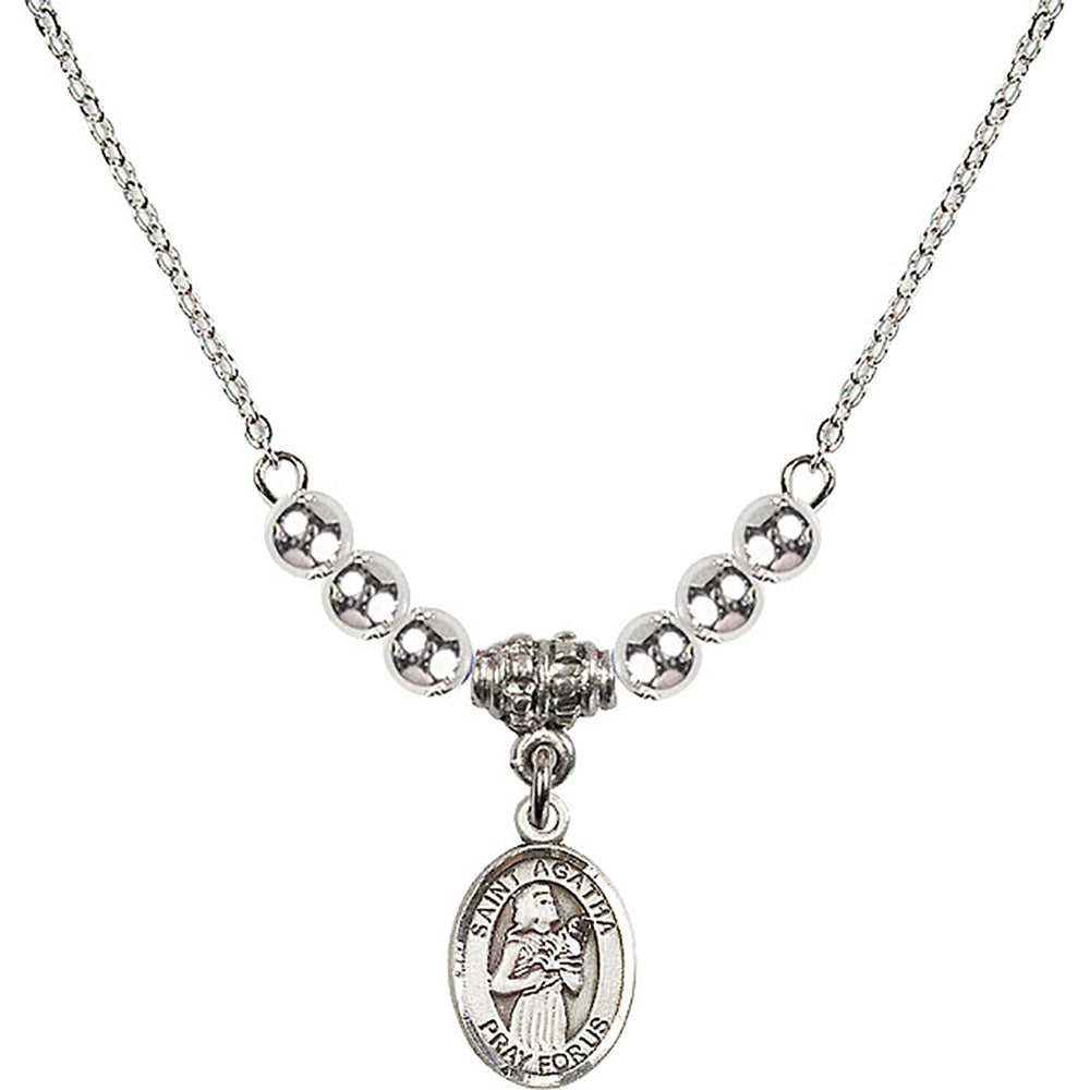 Sterling Silver Saint Agatha Birthstone Necklace with Sterling Silver Beads - 9003