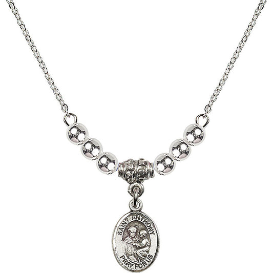 Sterling Silver Saint Anthony of Padua Birthstone Necklace with Sterling Silver Beads - 9004