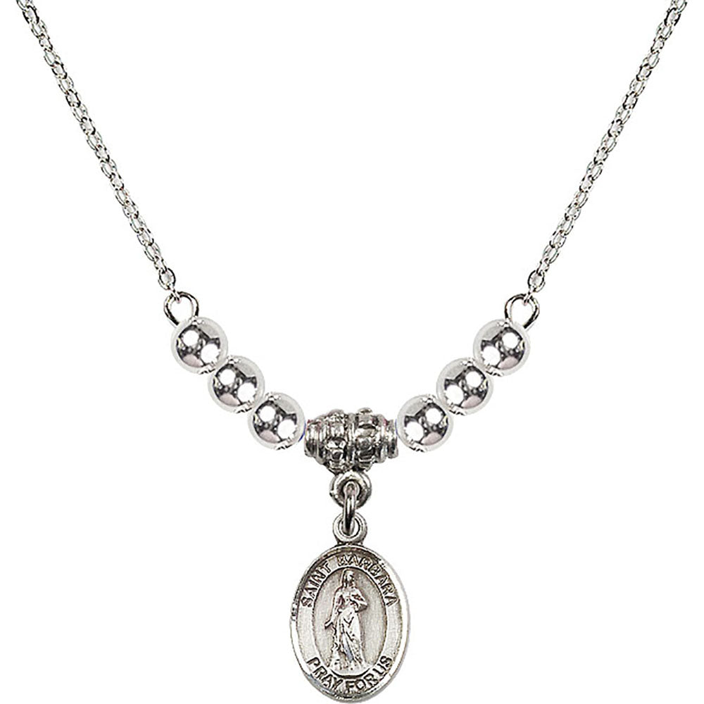 Sterling Silver Saint Barbara Birthstone Necklace with Sterling Silver Beads - 9006