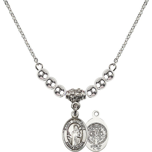 Sterling Silver Saint Benedict Birthstone Necklace with Sterling Silver Beads - 9008