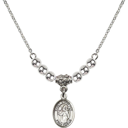 Sterling Silver Saint Boniface Birthstone Necklace with Sterling Silver Beads - 9009