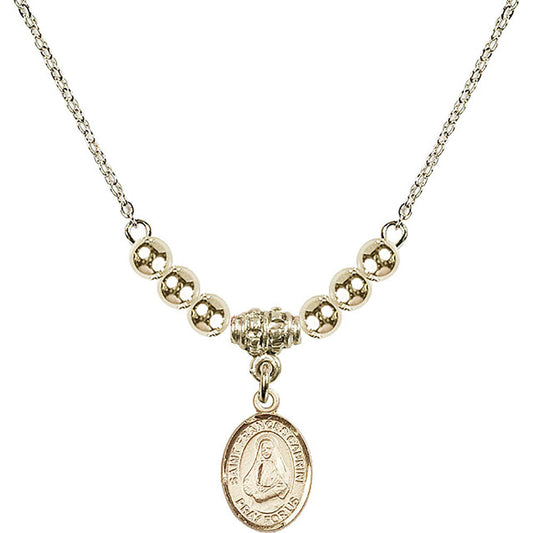 14kt Gold Filled Saint Frances Cabrini Birthstone Necklace with Gold Filled Beads - 9011