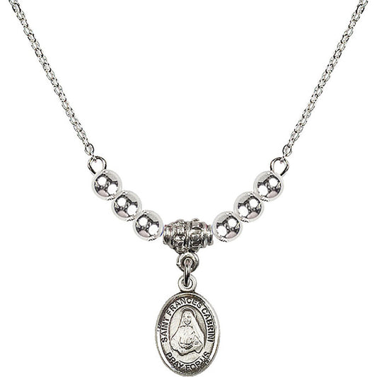 Sterling Silver Saint Frances Cabrini Birthstone Necklace with Sterling Silver Beads - 9011
