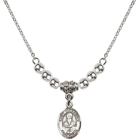 Sterling Silver Saint Alexander Sauli Birthstone Necklace with Sterling Silver Beads - 9012