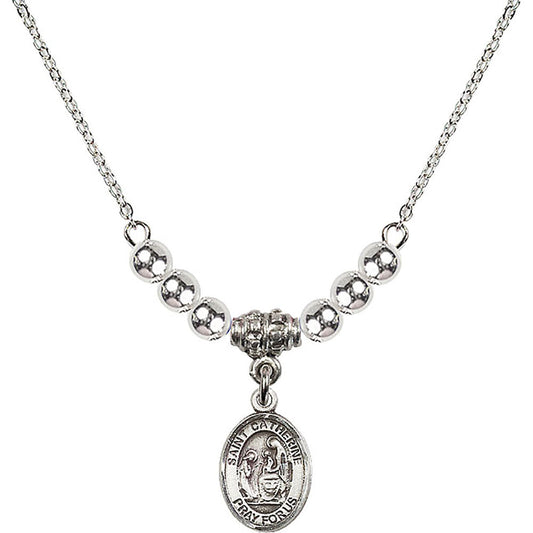 Sterling Silver Saint Catherine of Siena Birthstone Necklace with Sterling Silver Beads - 9014