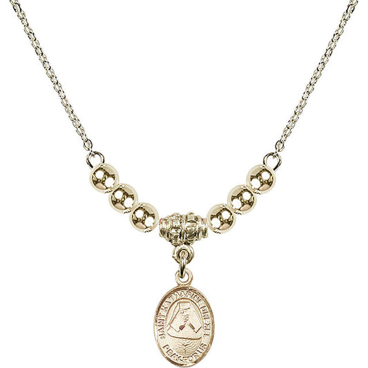 14kt Gold Filled Saint Katharine Drexel Birthstone Necklace with Gold Filled Beads - 9015