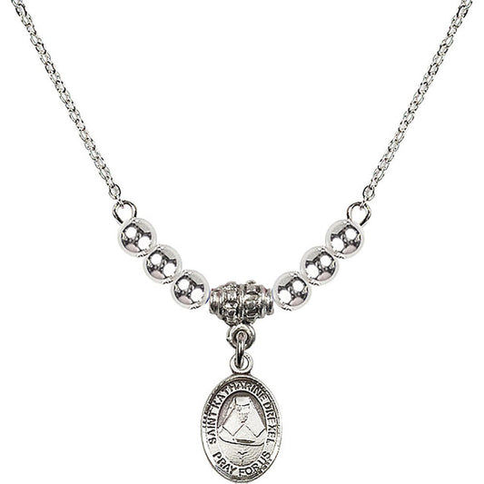 Sterling Silver Saint Katharine Drexel Birthstone Necklace with Sterling Silver Beads - 9015