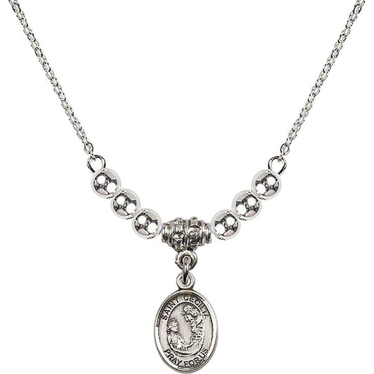Sterling Silver Saint Cecilia Birthstone Necklace with Sterling Silver Beads - 9016