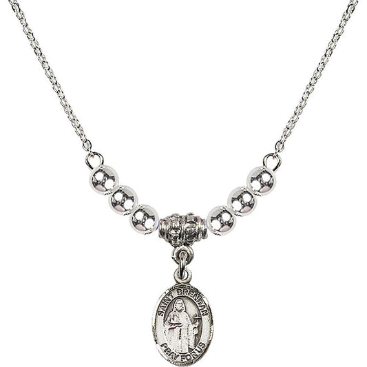 Sterling Silver Saint Brendan the Navigator Birthstone Necklace with Sterling Silver Beads - 9018