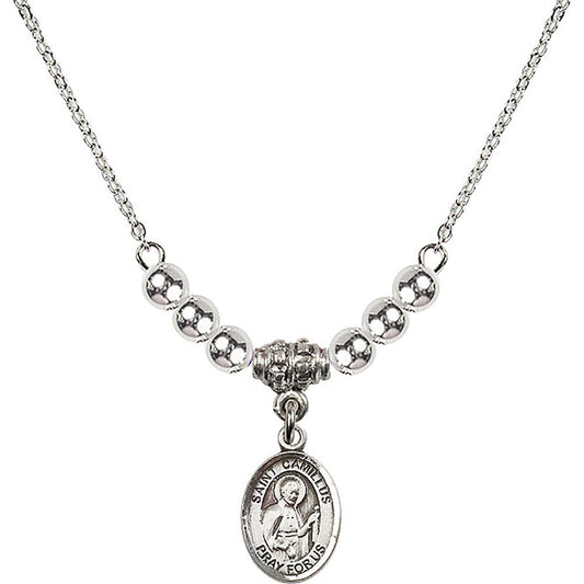 Sterling Silver Saint Camillus of Lellis Birthstone Necklace with Sterling Silver Beads - 9019