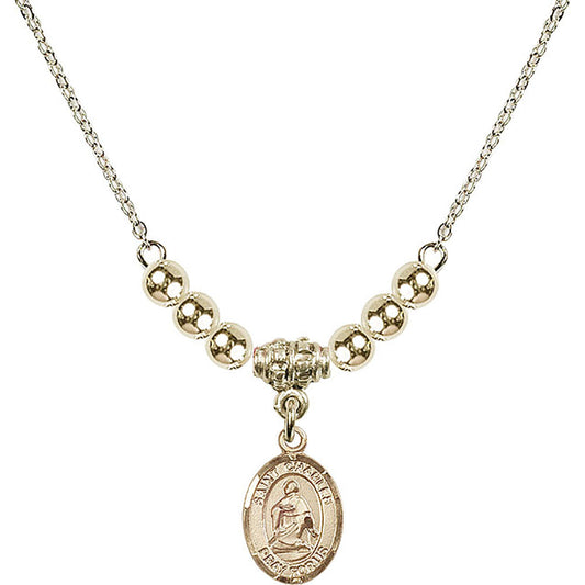 14kt Gold Filled Saint Charles Borromeo Birthstone Necklace with Gold Filled Beads - 9020