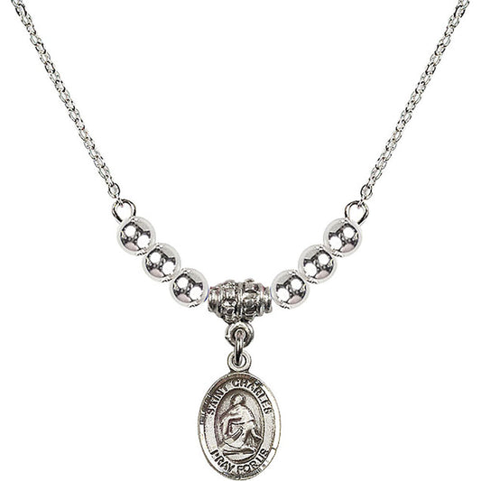 Sterling Silver Saint Charles Borromeo Birthstone Necklace with Sterling Silver Beads - 9020