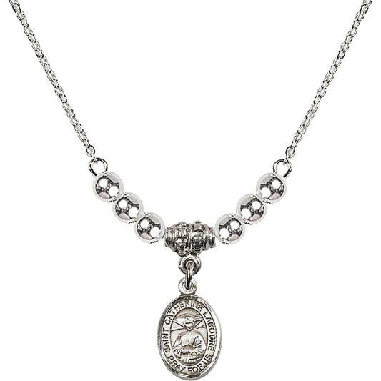 Sterling Silver Saint Catherine Laboure Birthstone Necklace with Sterling Silver Beads - 9021