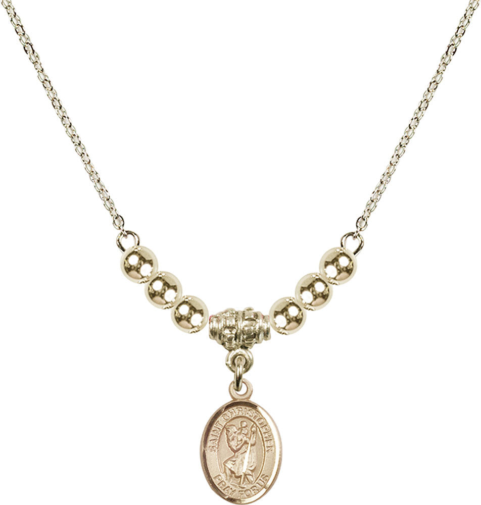 14kt Gold Filled Saint Christopher Birthstone Necklace with Gold Filled Beads - 9022