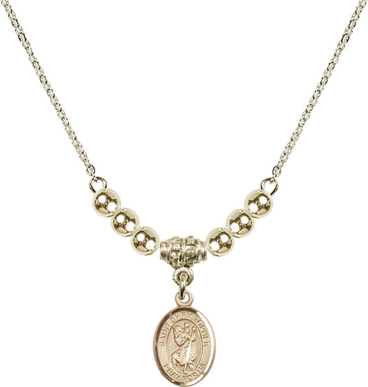 14kt Gold Filled Saint Christopher Birthstone Necklace with Gold Filled Beads - 9022