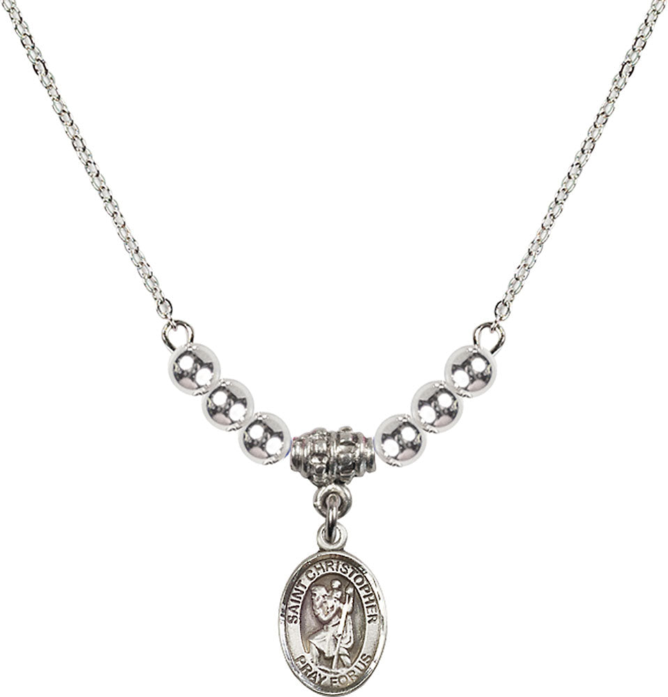 Sterling Silver Saint Christopher Birthstone Necklace with Sterling Silver Beads - 9022