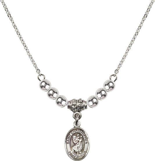 Sterling Silver Saint Christopher Birthstone Necklace with Sterling Silver Beads - 9022