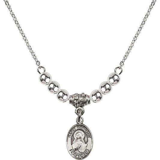 Sterling Silver Saint Dorothy Birthstone Necklace with Sterling Silver Beads - 9023