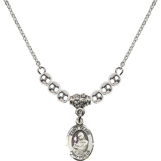 Sterling Silver Saint Clare of Assisi Birthstone Necklace with Sterling Silver Beads - 9028