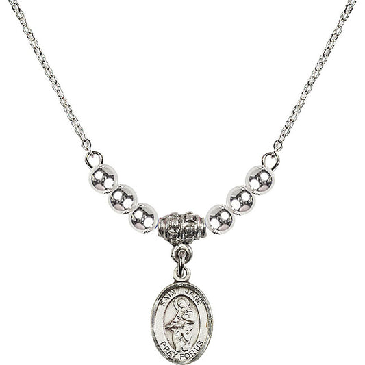 Sterling Silver Saint Jane of Valois Birthstone Necklace with Sterling Silver Beads - 9029