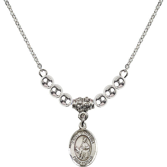 Sterling Silver Saint Dymphna Birthstone Necklace with Sterling Silver Beads - 9032