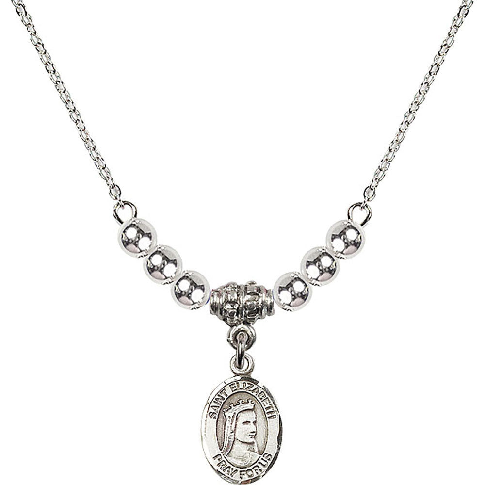 Sterling Silver Saint Elizabeth of Hungary Birthstone Necklace with Sterling Silver Beads - 9033