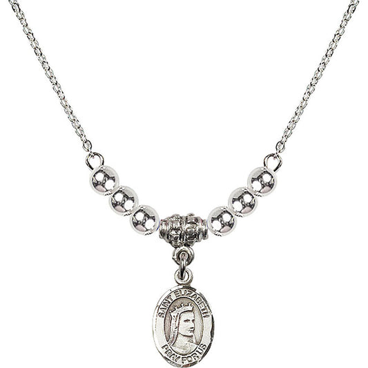Sterling Silver Saint Elizabeth of Hungary Birthstone Necklace with Sterling Silver Beads - 9033
