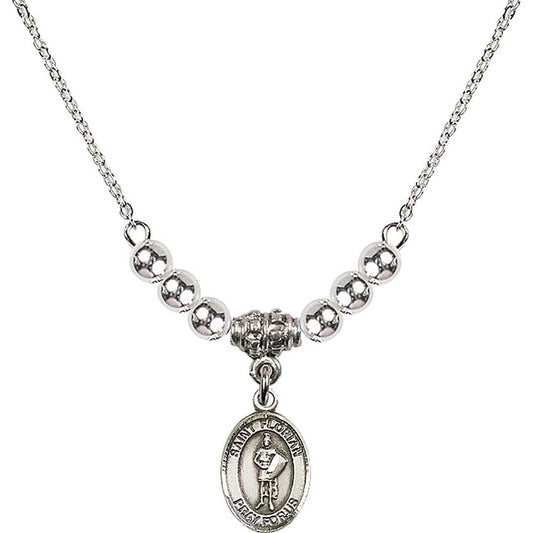 Sterling Silver Saint Florian Birthstone Necklace with Sterling Silver Beads - 9034