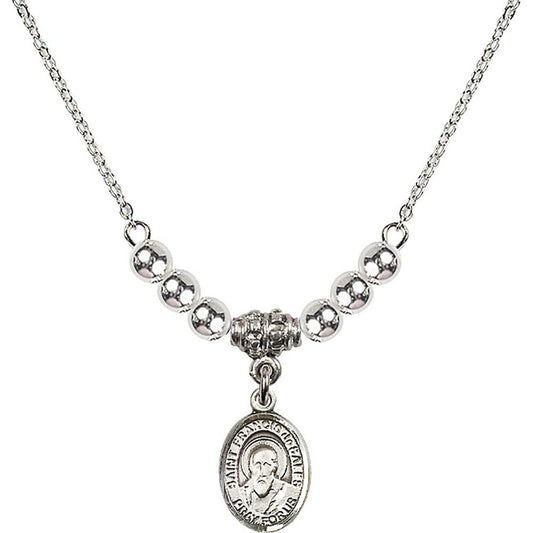 Sterling Silver Saint Francis de Sales Birthstone Necklace with Sterling Silver Beads - 9035