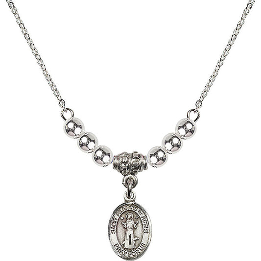 Sterling Silver Saint Francis of Assisi Birthstone Necklace with Sterling Silver Beads - 9036