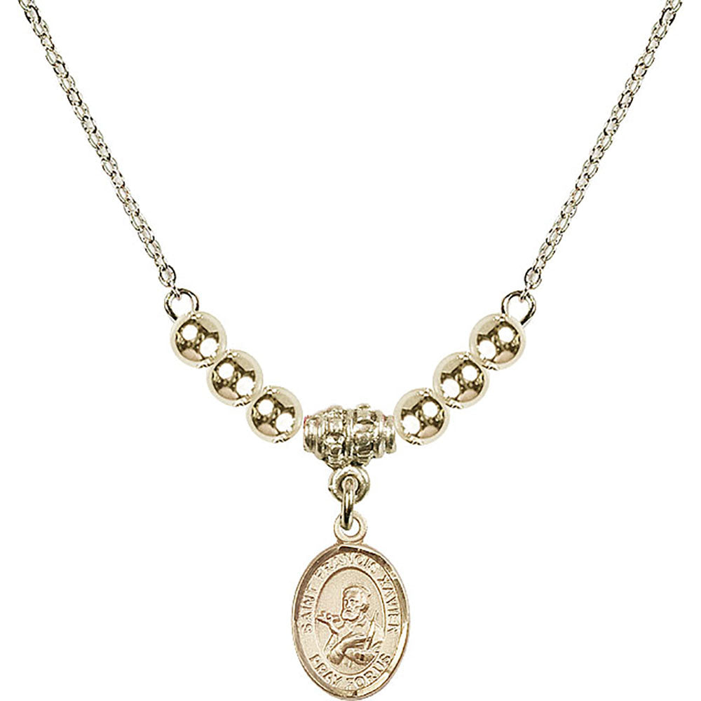 14kt Gold Filled Saint Francis Xavier Birthstone Necklace with Gold Filled Beads - 9037