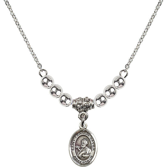 Sterling Silver Saint Francis Xavier Birthstone Necklace with Sterling Silver Beads - 9037