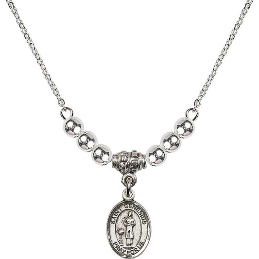 Sterling Silver Saint Genesius of Rome Birthstone Necklace with Sterling Silver Beads - 9038