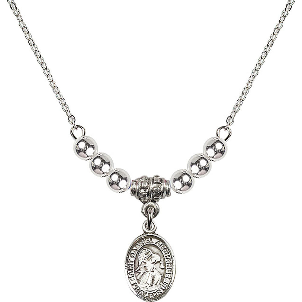 Sterling Silver Saint Gabriel the Archangel Birthstone Necklace with Sterling Silver Beads - 9039