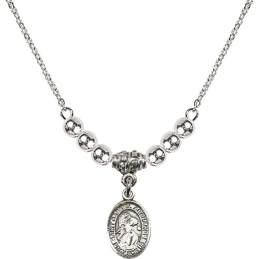 Sterling Silver Saint Gabriel the Archangel Birthstone Necklace with Sterling Silver Beads - 9039