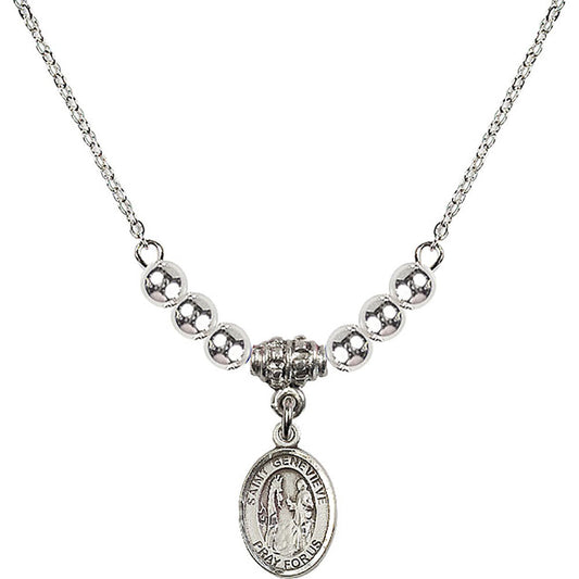 Sterling Silver Saint Genevieve Birthstone Necklace with Sterling Silver Beads - 9041