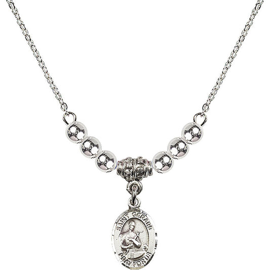 Sterling Silver Saint Gerard Majella Birthstone Necklace with Sterling Silver Beads - 9042