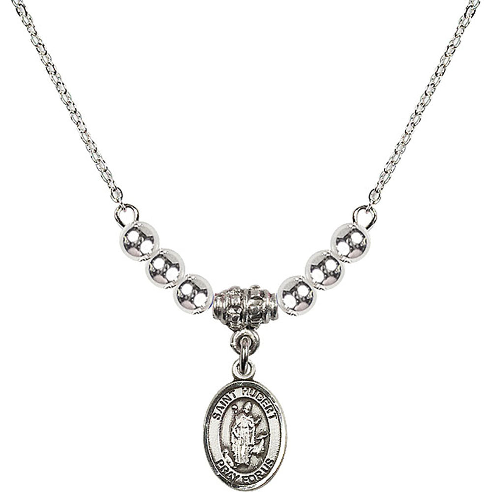 Sterling Silver Saint Hubert of Liege Birthstone Necklace with Sterling Silver Beads - 9045