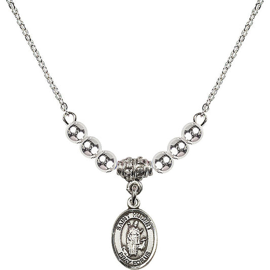 Sterling Silver Saint Hubert of Liege Birthstone Necklace with Sterling Silver Beads - 9045
