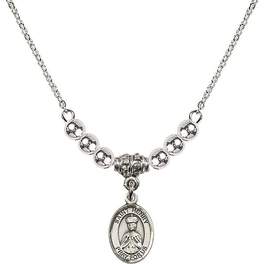 Sterling Silver Saint Henry II Birthstone Necklace with Sterling Silver Beads - 9046