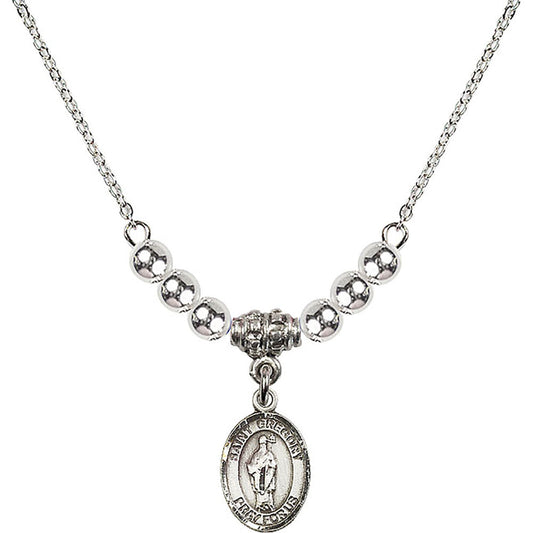 Sterling Silver Saint Gregory the Great Birthstone Necklace with Sterling Silver Beads - 9048