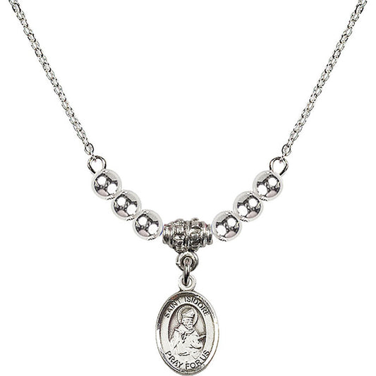 Sterling Silver Saint Isidore of Seville Birthstone Necklace with Sterling Silver Beads - 9049