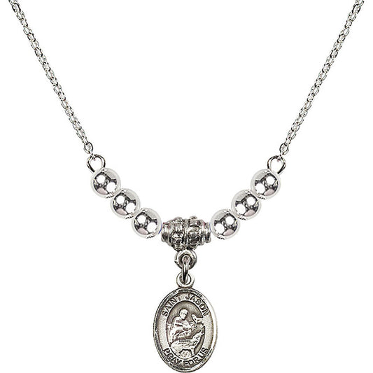 Sterling Silver Saint Jason Birthstone Necklace with Sterling Silver Beads - 9051