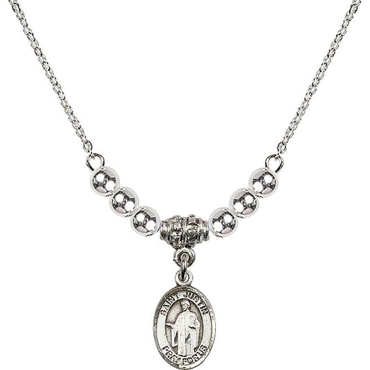 Sterling Silver Saint Justin Birthstone Necklace with Sterling Silver Beads - 9052
